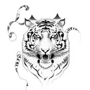 A silhouette of a runner with a tiger and roses incorporated into the design tattoo design idea