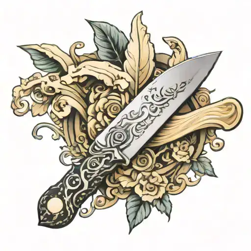 chef knife with bone handle tattoo design idea