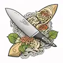chef knife with bone handle tattoo design idea