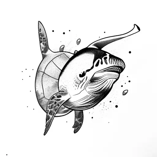 orca and turtle and fish tattoo design idea