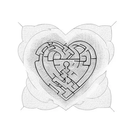 heart maze with letters l and j tattoo design idea