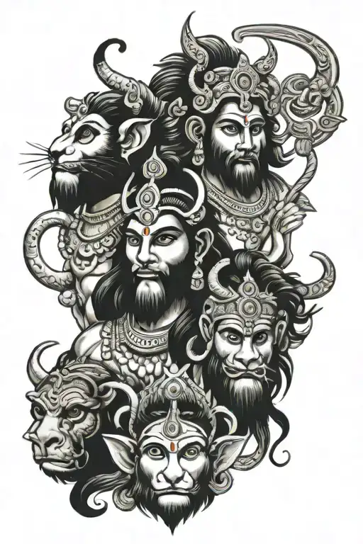 shiva and hanuman and ram tattoo design idea