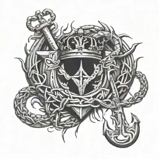 anchor, crown of thorns, holy spirit, fire, footprints  tattoo design idea
