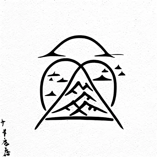 kanji "alone" and "love" with fuji-sama and cherry flower  tattoo design idea