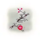 kanji "alone" and "love" with fuji-sama and cherry flower  tattoo design idea