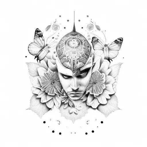 adam and even in butterfly on top of flowers tattoo design idea