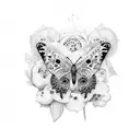 adam and even in butterfly on top of flowers tattoo design idea