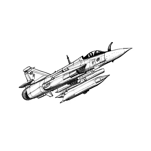 a fighter jet (mirage 2000) with minimalist style, with irregular line tattoo design idea