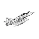 a fighter jet (mirage 2000) with minimalist style, with irregular line tattoo design idea