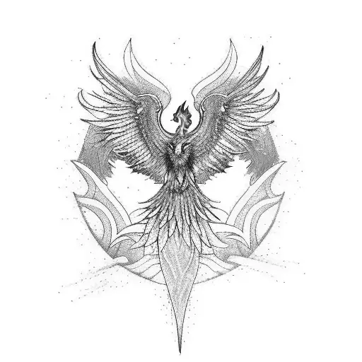 A phoenix rising from the ashes symbolizing relentlessness and ambition tattoo design idea