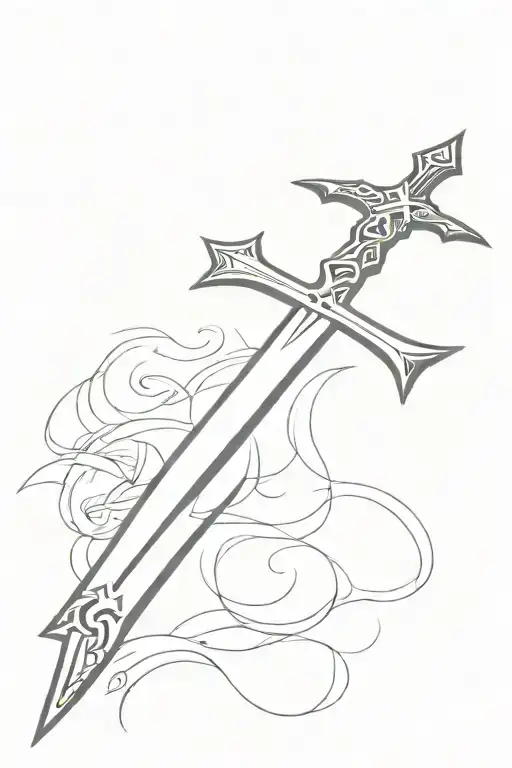 a Templar sword blade down, with a Latin cross shaped guard tattoo design idea