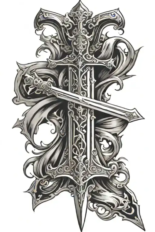 a Templar sword blade down, with a Latin cross shaped guard tattoo design idea