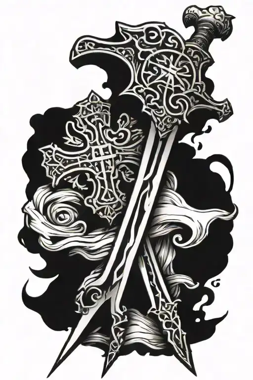 a Templar sword blade down, with a Latin cross shaped guard tattoo design idea