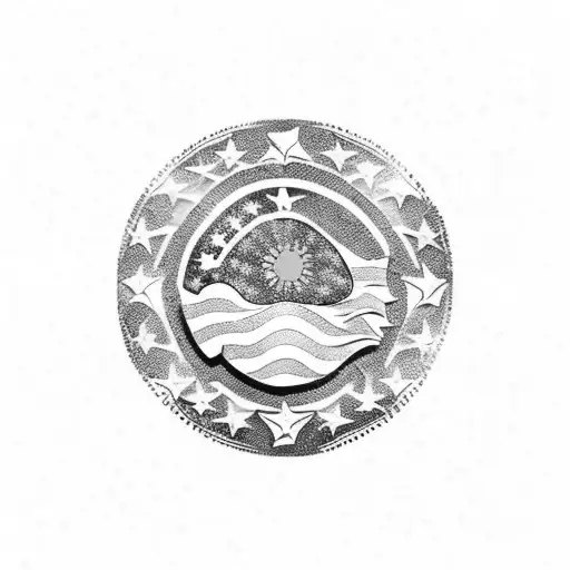 Filipino flag mixed with American flag, shading, tribal, on forearm, symmetrical, aerodynamic  tattoo design idea