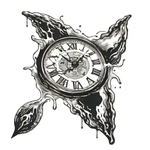 A clock melting into a puddle of time, with the hands pointing to your birth date tattoo design idea
