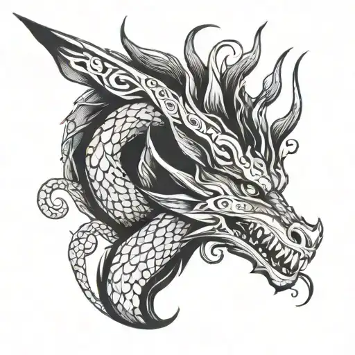 simple female dragon made with fine and floral lines tattoo design idea