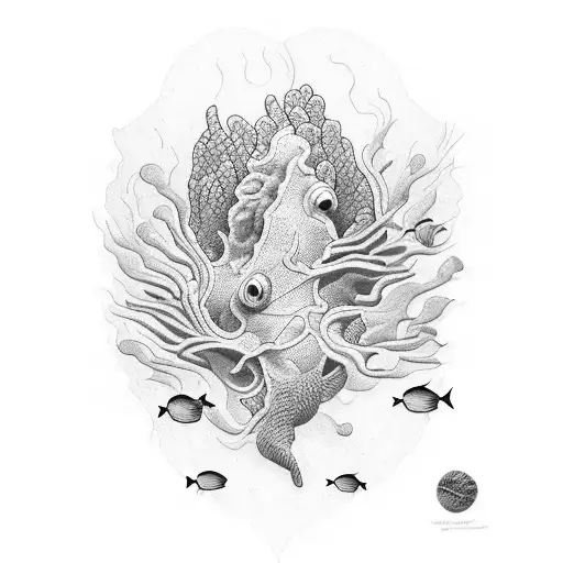 Black coral reef that spells "L'APPEL DU VIDE" tattoo design idea