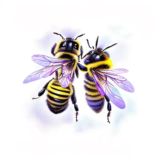 Bumblebees with lavender  tattoo design idea