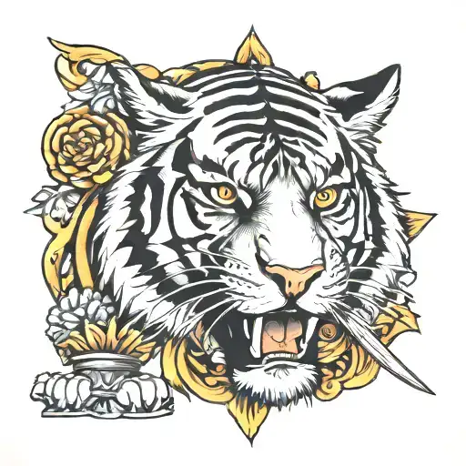 tiger and sword symmetrical tattoo tattoo design idea