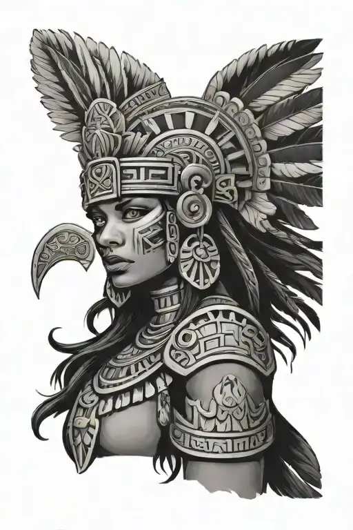 female Aztec warrior woman tattoo design idea