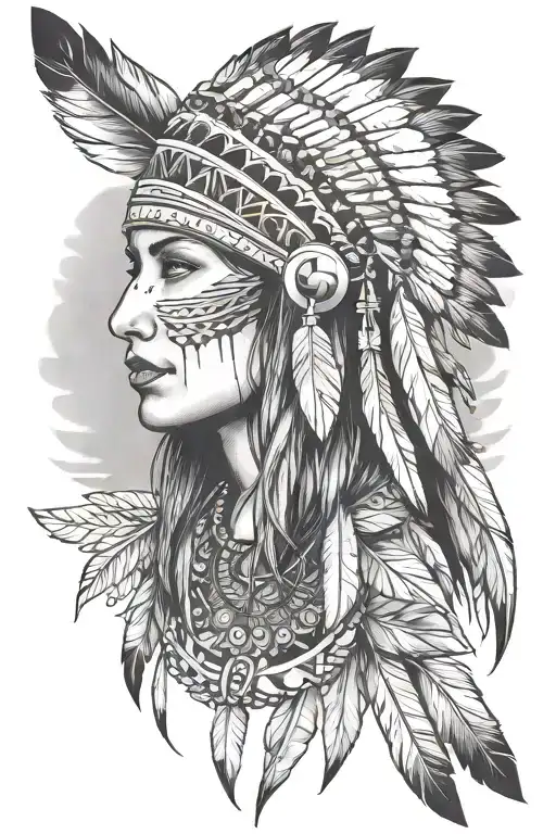 female native American traditional fl skyline tattoo design idea