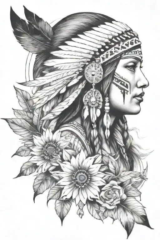 female native American traditional fl skyline tattoo design idea