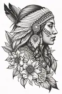 female native American traditional floral lady tattoo design idea