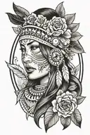 female native American traditional floral lady tattoo design idea