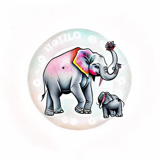 mother elephant with baby, mandalas,  lotus tattoo design idea