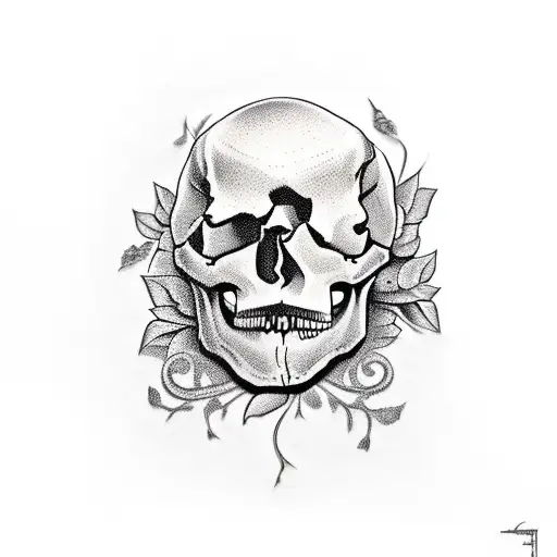 decomposing skull with ivy coming out tattoo design idea