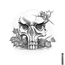 broken skull with ivy growing from the inside tattoo design idea