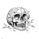broken skull with ivy growing from the inside tattoo design idea