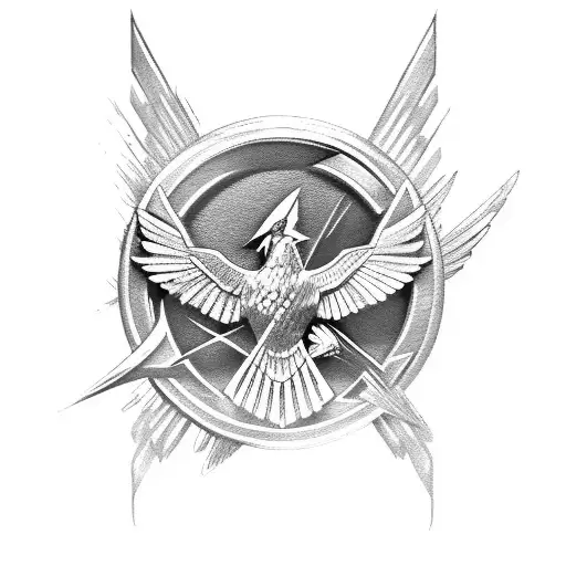 mockingjay with rose tattoo design idea
