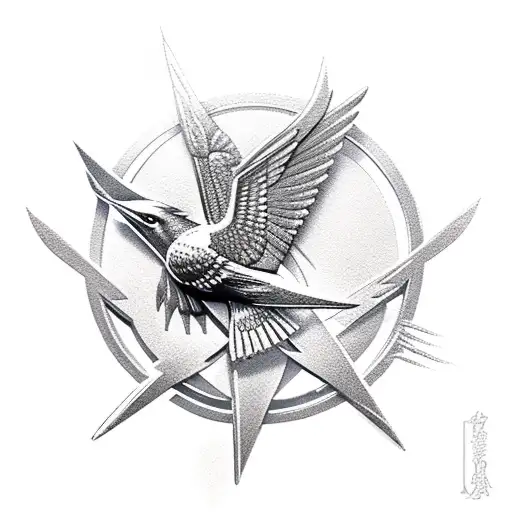 mockingjay with roses tattoo design idea
