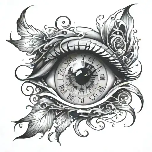 clock crying eyes tattoo design idea