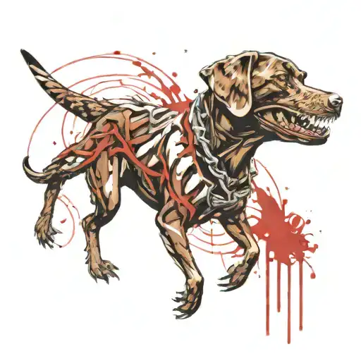 Chocolate lab with a velociraptor in his mouth open tattoo design idea