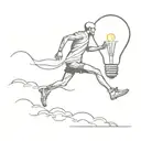there's man running without a head, above him there are many clouds with a light bulb in the middle  tattoo design idea
