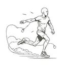 there's man running without a head, above him there are many clouds with a light bulb in the middle  tattoo design idea