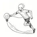 there's man running without a head, above him there are many clouds with a light bulb in the middle  tattoo design idea