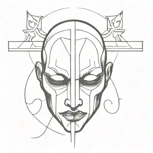 kid of darkness mask over upside-down cross tattoo tattoo design idea