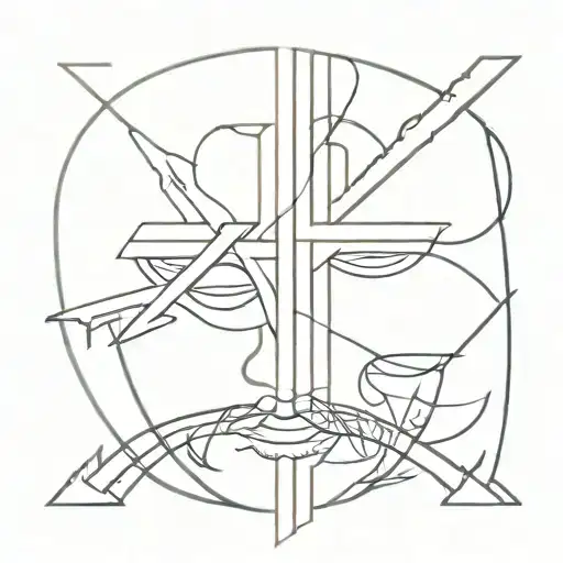 alex terrible mask over upside-down cross tattoo tattoo design idea