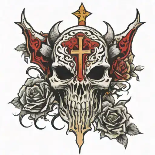 slaughter to prevail mask over upside-down cross tattoo tattoo design idea