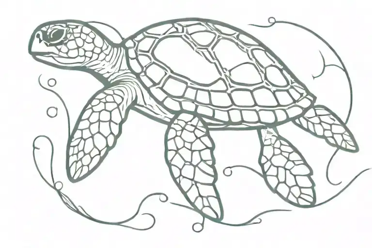sea turtle to the sea waves tattoo design idea