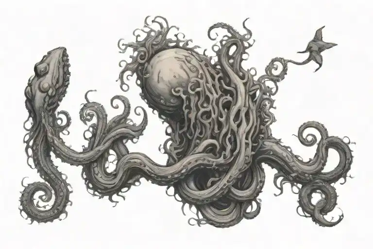 tentacles reaching up from the water with tentacles going down the back of the arm and slightly up the neck tattoo design idea