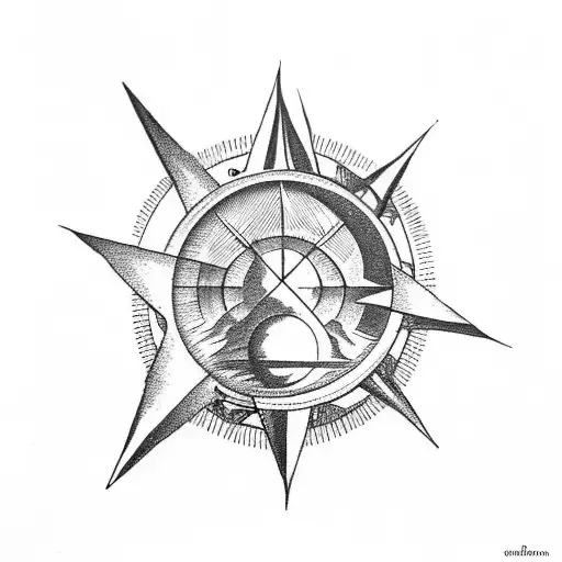 mountains with compass sun and moon tattoo design idea
