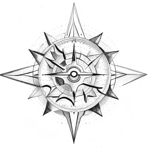 mountains with compass sun and moon for biceps big tattoo design idea