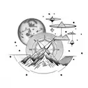 bicep tatto with mountains compass sun and moon tattoo design idea