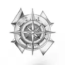 bicep tatto with mountains compass sun and moon tattoo design idea