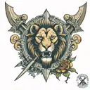 Archway with lion's head and swords crossing tattoo design idea