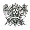 Archway with lion's head and swords crossing tattoo design idea